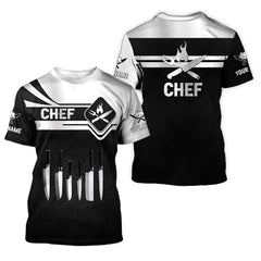 Chef Zipper Hoodie Cook 3D All Over Printed Black & White Custom Name 3D Shirts