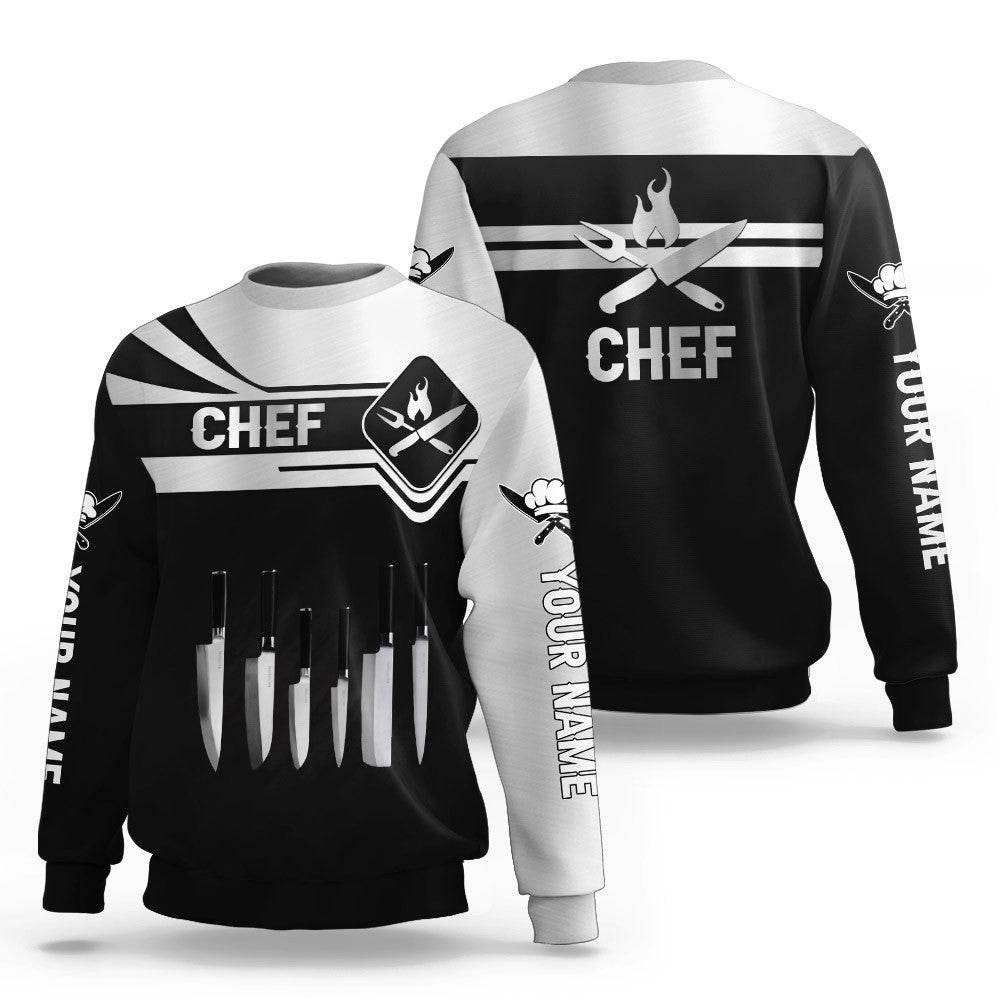 Chef Zipper Hoodie Cook 3D All Over Printed Black & White Custom Name 3D Shirts