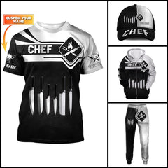 Chef Zipper Hoodie Cook 3D All Over Printed Black & White Custom Name 3D Shirts