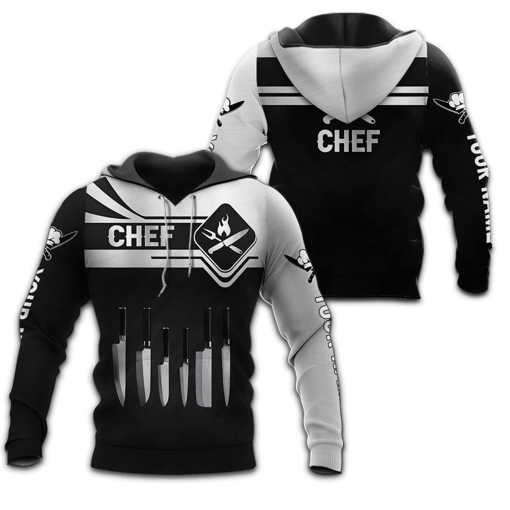 Chef Zipper Hoodie Cook 3D All Over Printed Black & White Custom Name 3D Shirts