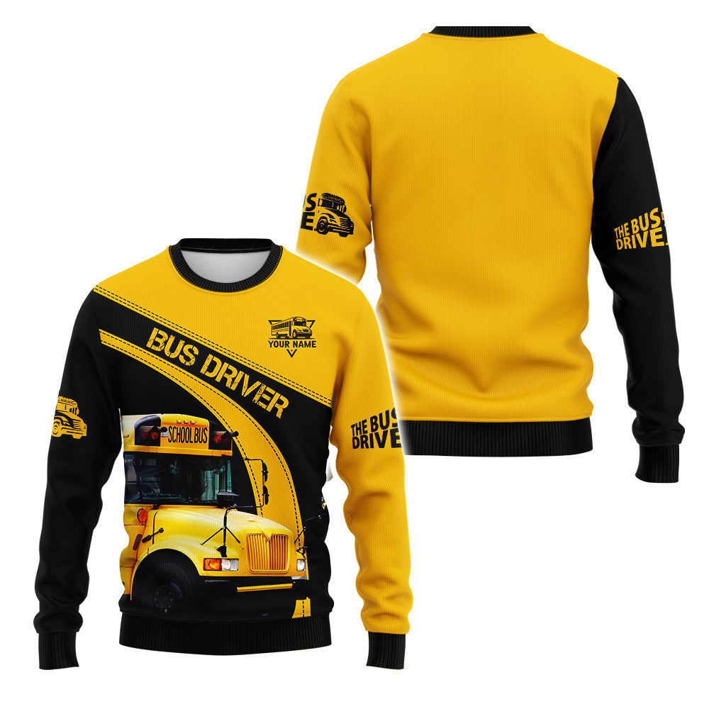 Custom Bus Driver Zipper Hoodie School Bus 3D Print Shirt Black & Yellow School Bus Shirts