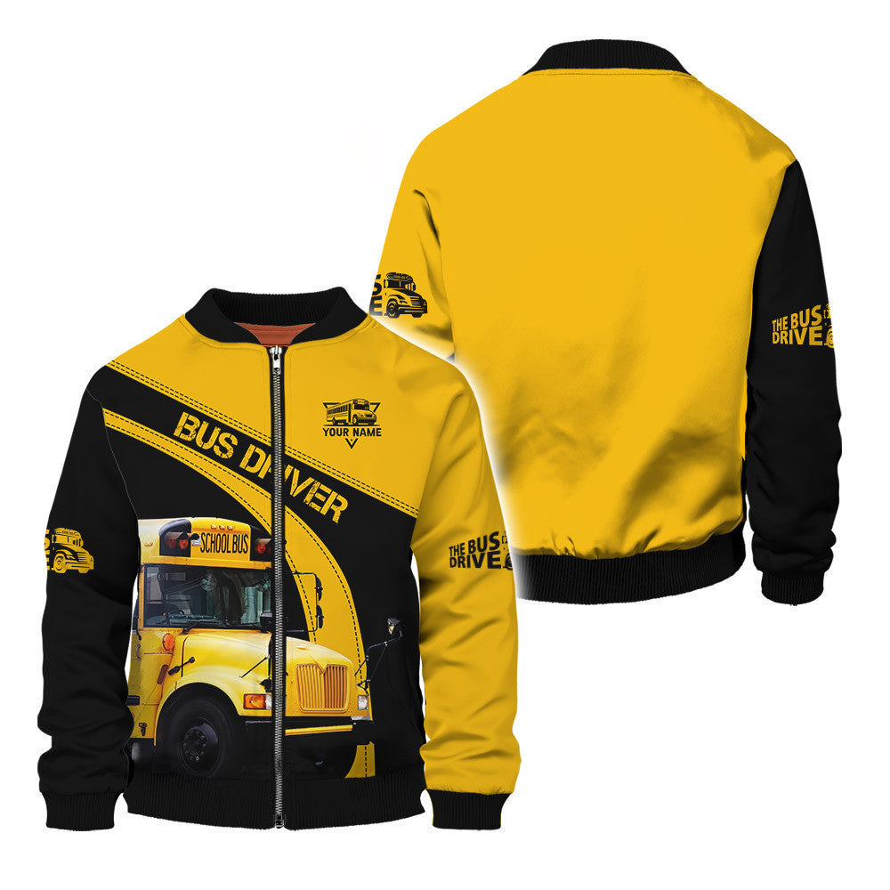 Custom Bus Driver Zipper Hoodie School Bus 3D Print Shirt Black & Yellow School Bus Shirts