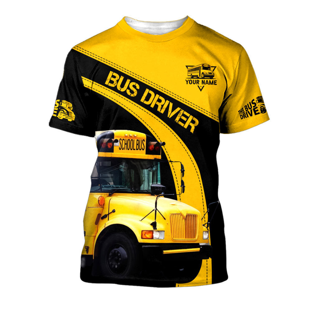 Custom Bus Driver Zipper Hoodie School Bus 3D Print Shirt Black & Yellow School Bus Shirts