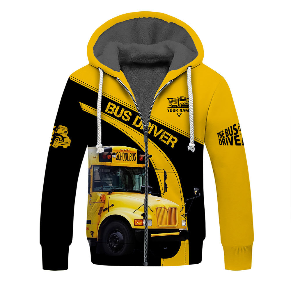 Custom Bus Driver Zipper Hoodie School Bus 3D Print Shirt Black & Yellow School Bus Shirts