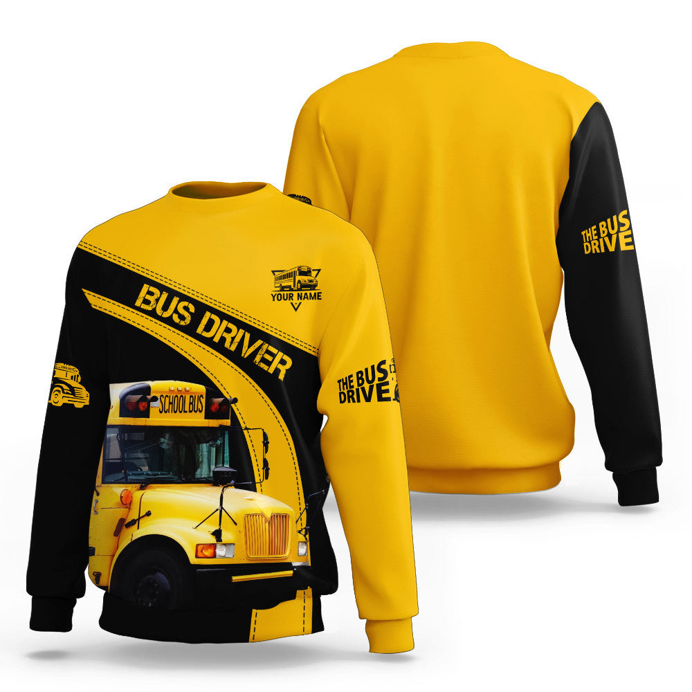 Custom Bus Driver Zipper Hoodie School Bus 3D Print Shirt Black & Yellow School Bus Shirts