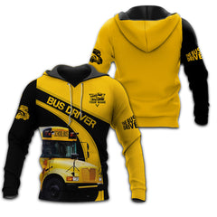 Custom Bus Driver Zipper Hoodie School Bus 3D Print Shirt Black & Yellow School Bus Shirts