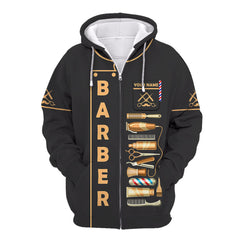 Barber Tools 3D Personalized Zipper Hoodie Barber Shirt Barber Uniform