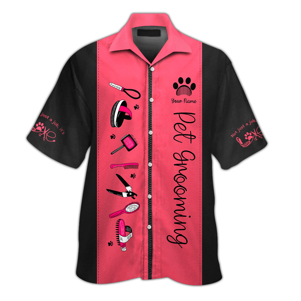 Dog Style Grooming Salon Uniform 3D Custom Tee Shirt Groomer Tshirt Black & Pink