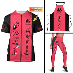 Dog Style Grooming Salon Uniform 3D Custom Tee Shirt Groomer Tshirt Black & Pink