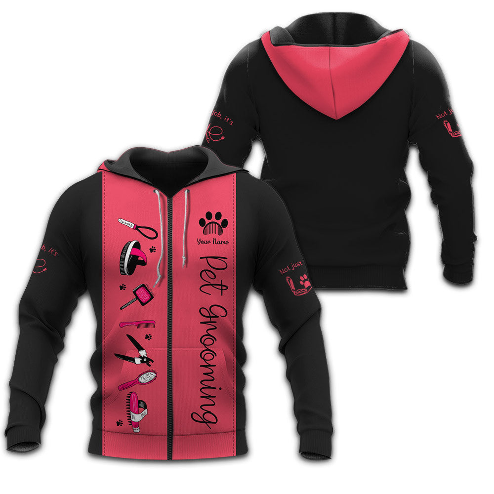 Dog Style Grooming Salon Uniform 3D Custom Zipper Hoodie Groomer Zipper Hoodie Black & Pink