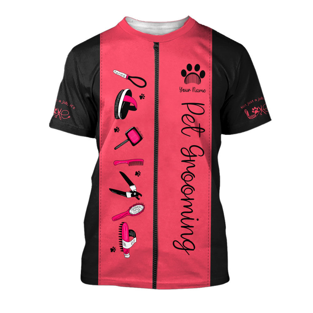 Dog Style Grooming Salon Uniform 3D Custom Zipper Hoodie Groomer Zipper Hoodie Black & Pink