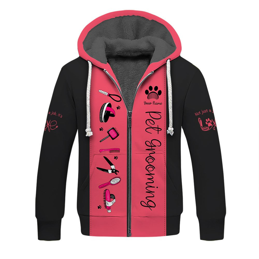 Dog Style Grooming Salon Uniform 3D Custom Zipper Hoodie Groomer Zipper Hoodie Black & Pink