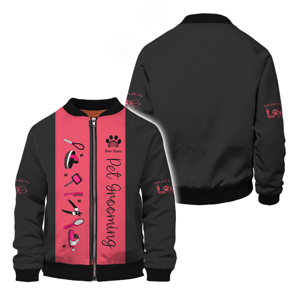 Dog Style Grooming Salon Uniform 3D Custom Zipper Hoodie Groomer Zipper Hoodie Black & Pink