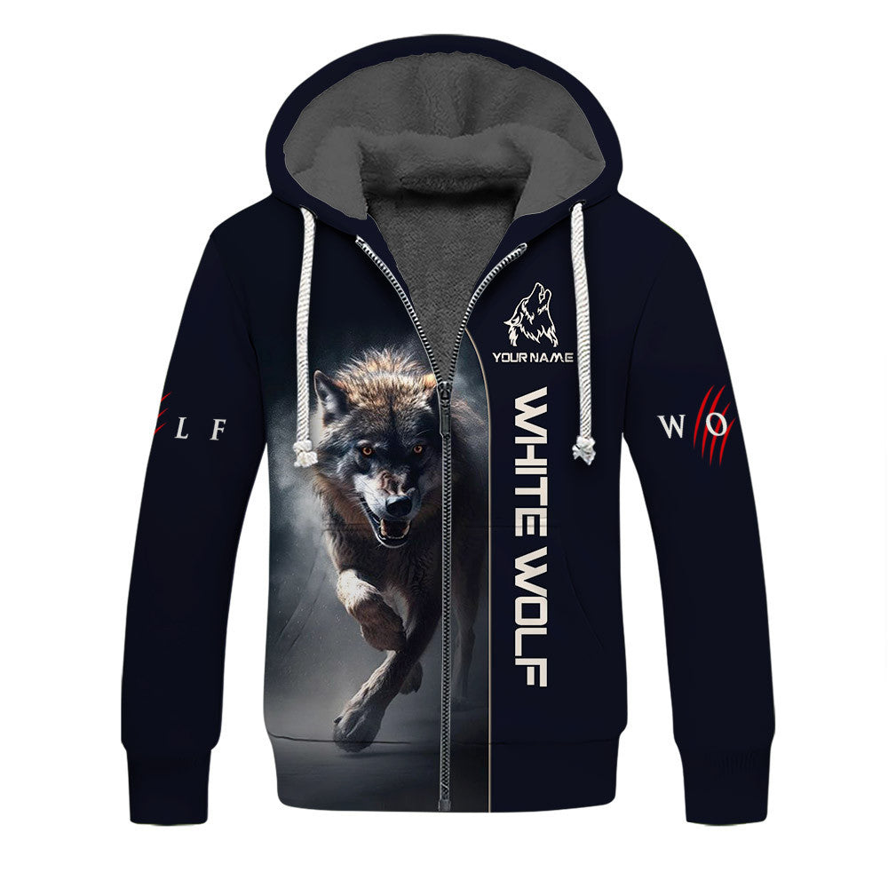 White Wolf 3D Zipper Hoodie White Wolf Custom Zipper Hoodie Gift For Wolf Lovers