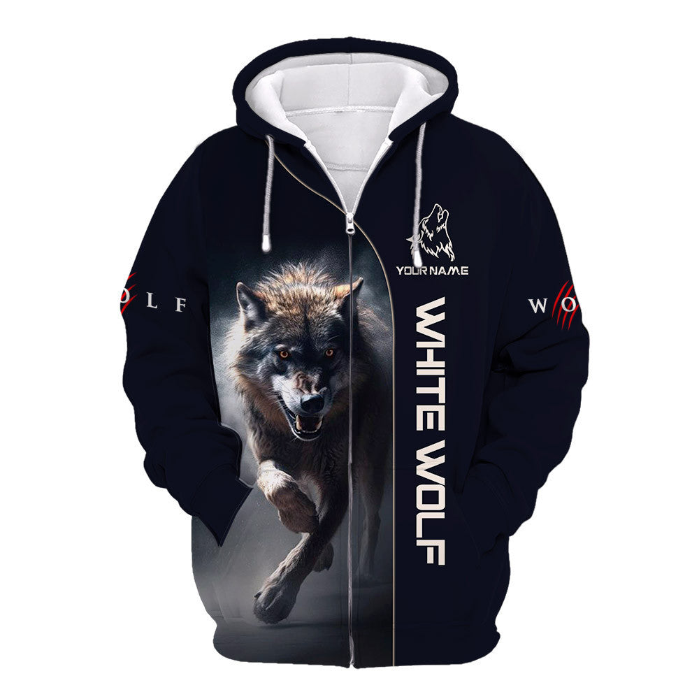 White Wolf 3D Zipper Hoodie White Wolf Custom Zipper Hoodie Gift For Wolf Lovers