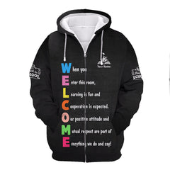 Classroom Sign Welcome Teacher Motivational Inspirational Rules Back To School Zipper Hoodie