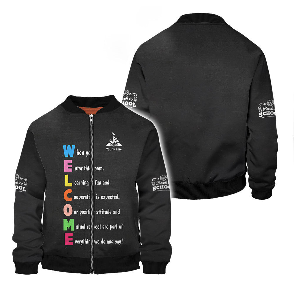 Classroom Sign Welcome Teacher Motivational Inspirational Rules Back To School Zipper Hoodie