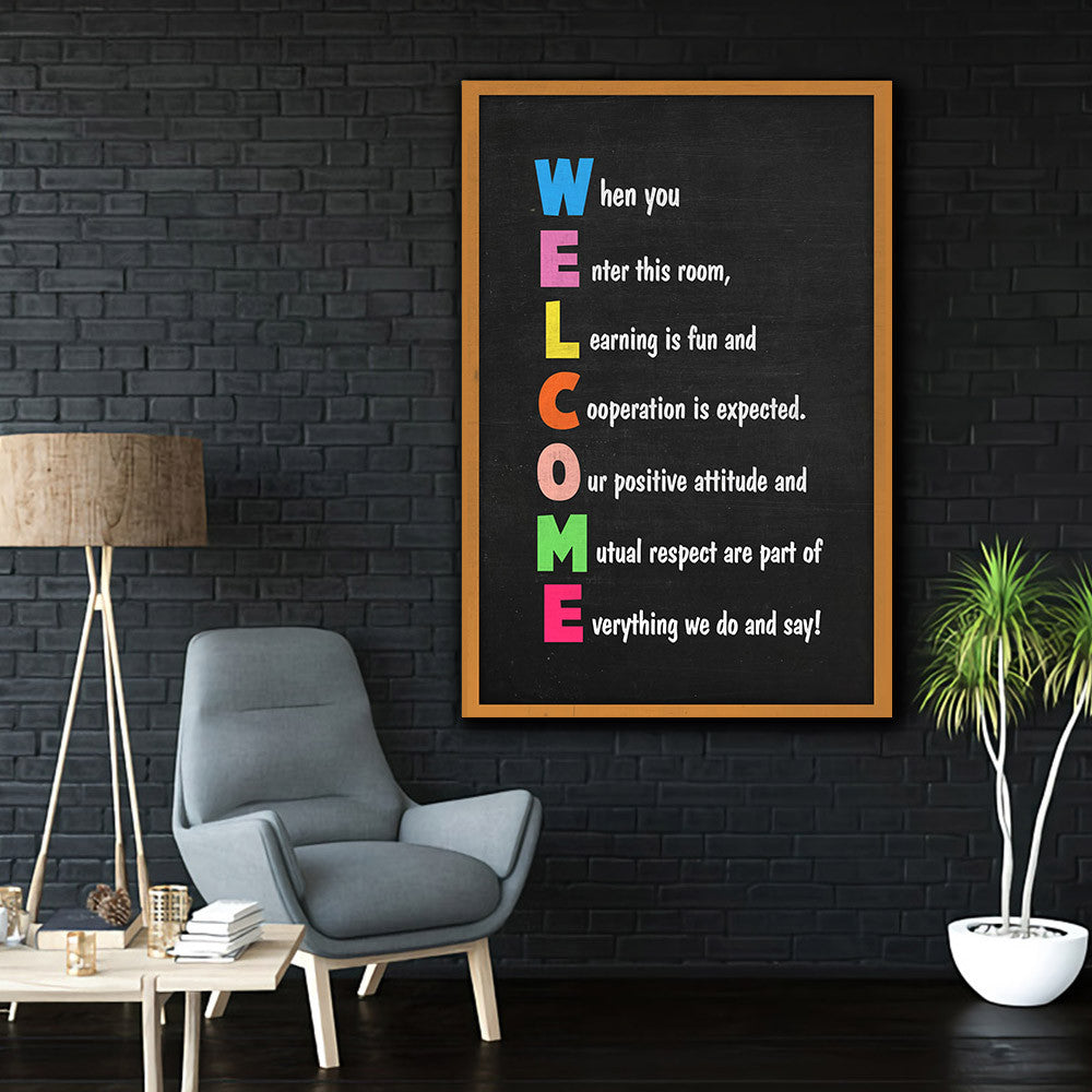 Classroom Sign Welcome Teacher Motivational Inspirational Rules Back To School Canvas