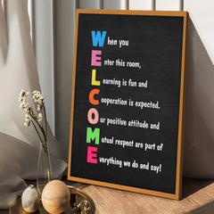 Classroom Sign Welcome Teacher Motivational Inspirational Rules Back To School Canvas