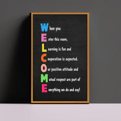 Classroom Sign Welcome Teacher Motivational Inspirational Rules Back To School Canvas