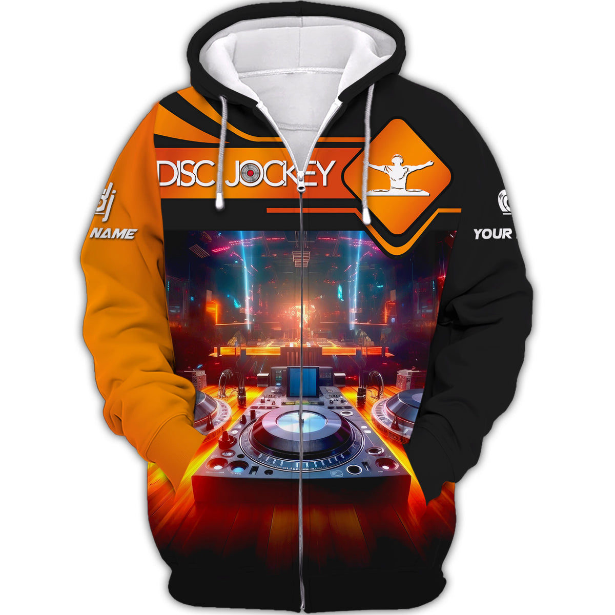 Custom name DJ Night Club Music Zipper Hoodie Disc Jockey Zipper Hoodie DJ 3D Zipper Hoodie