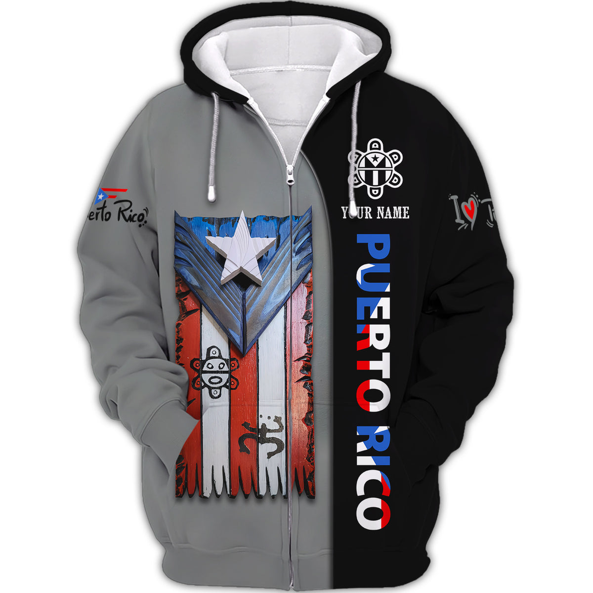 Custom Puerto Rico Zipper Hoodie Puerto Rico Shirts 3D Zipper Hoodie