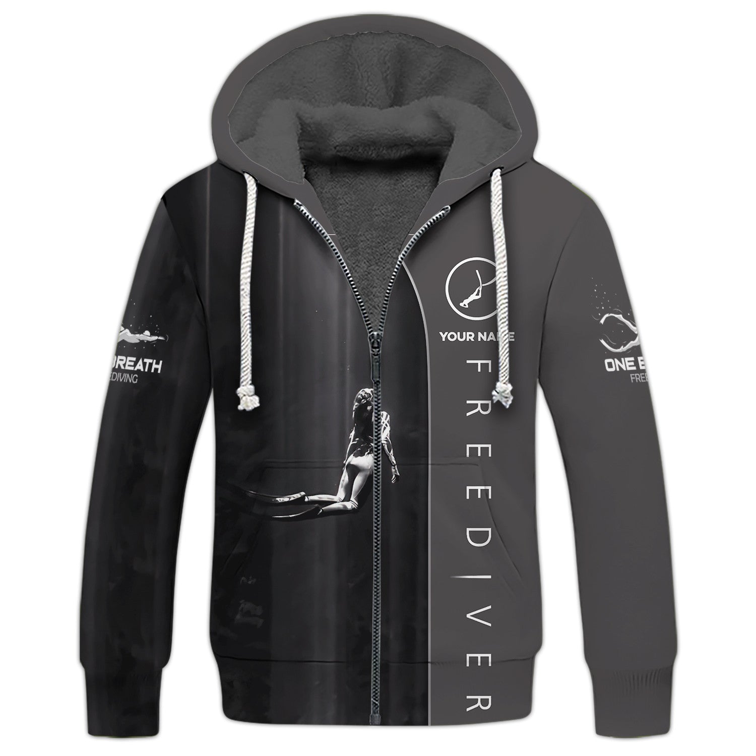 Custom Name Freediving Zipper Hoodie Freediving 3D Zipper Hoodie Gift For Divers