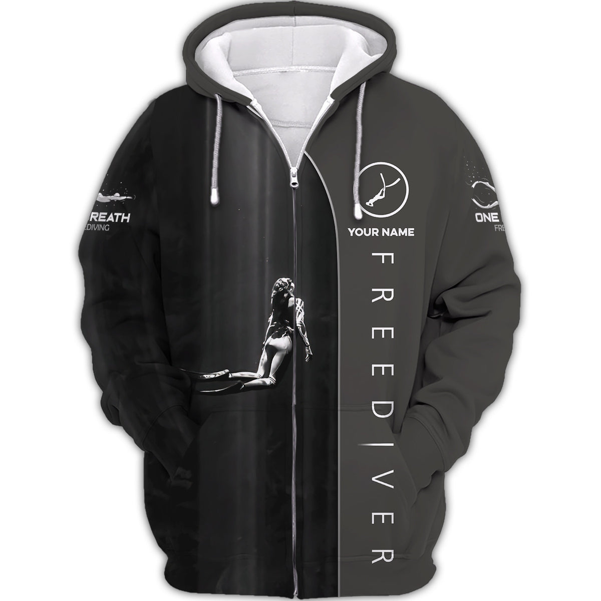 Custom Name Freediving Zipper Hoodie Freediving 3D Zipper Hoodie Gift For Divers