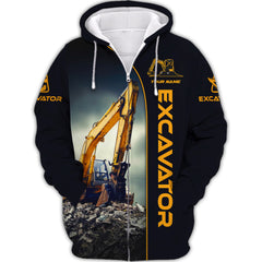 Excavator 3D Zipper Hoodie Excavator Custom Zipper Hoodie Gift For Excavator Lovers