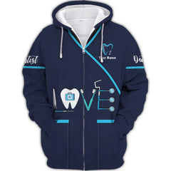 Love Dental Zipper Hoodie Dentist Personalized Name 3D Zipper Hoodie Gift For Dentist