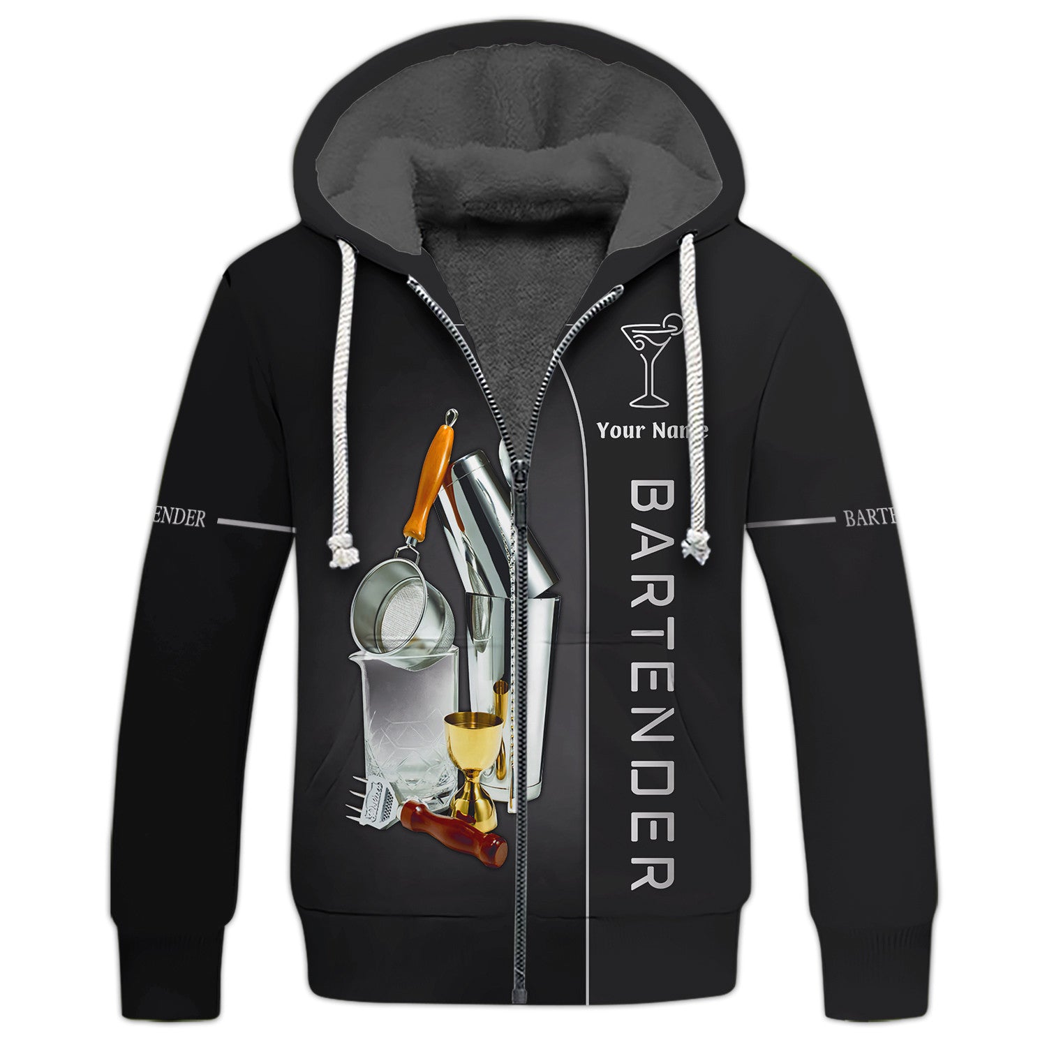 Bartender Tools Zipper Hoodie Bartender Uniform Zipper Hoodie