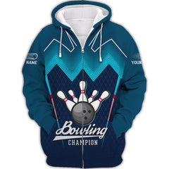 Love Bowling Zipper Hoodie Bowling 3D Full Print Zipper Hoodie Gift For Bowling Lovers customize name