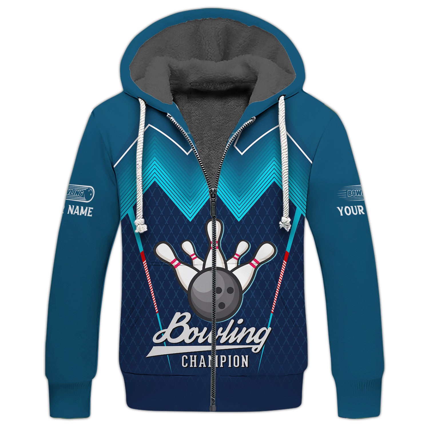 Love Bowling Zipper Hoodie Bowling 3D Full Print Zipper Hoodie Gift For Bowling Lovers customize name