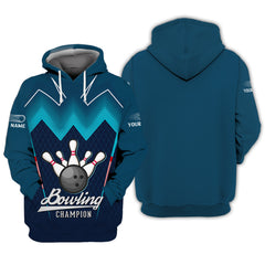 Love Bowling Zipper Hoodie Bowling 3D Full Print Zipper Hoodie Gift For Bowling Lovers customize name