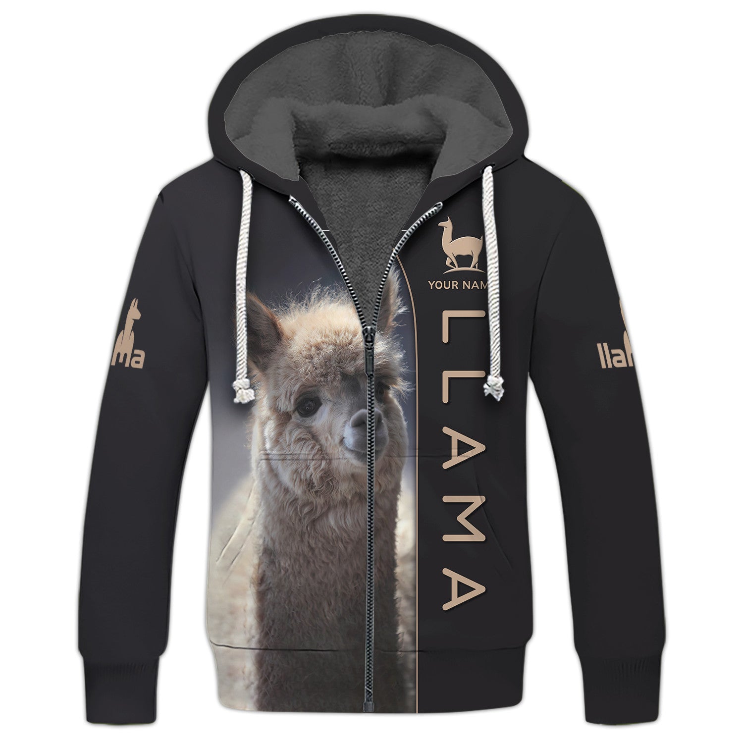 Love Llama Zipper Hoodie Custom Llama Personalized Name 3D Zipper Hoodie