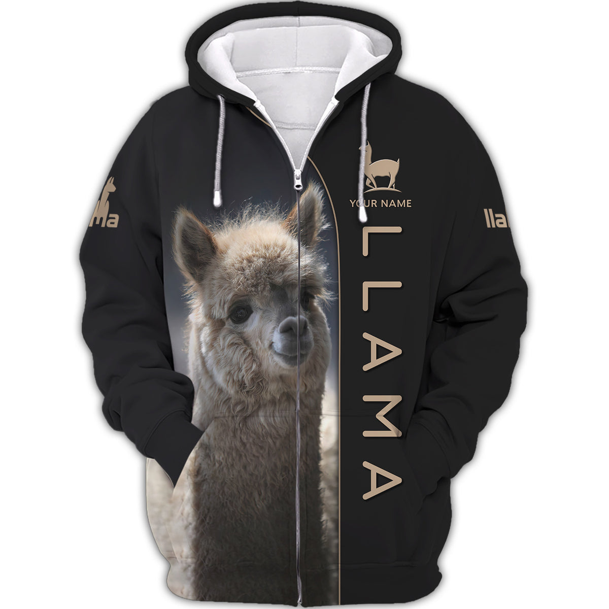 Love Llama Zipper Hoodie Custom Llama Personalized Name 3D Zipper Hoodie