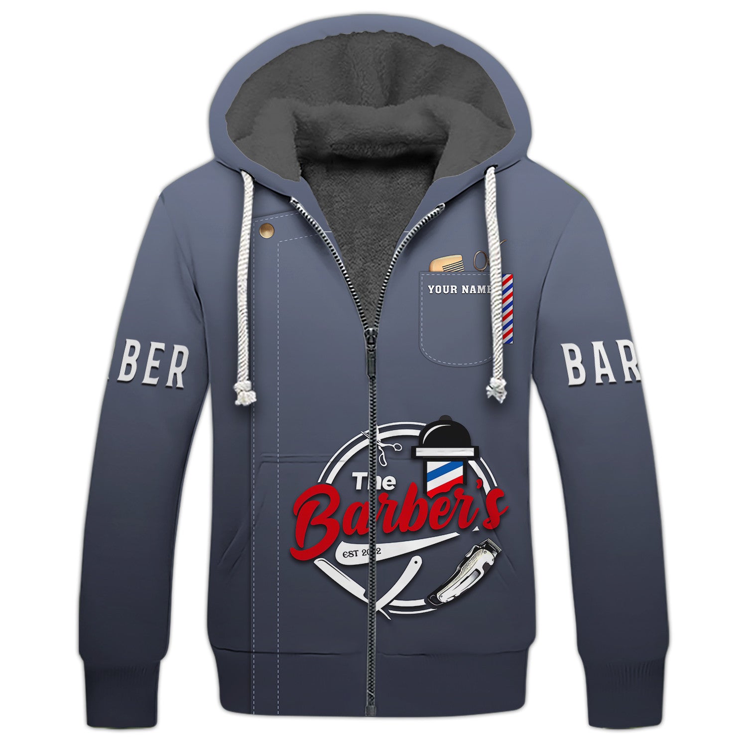 Unique Barber Shop Zipper Hoodie Custom name Barber Uniform 3D Zipper Hoodie