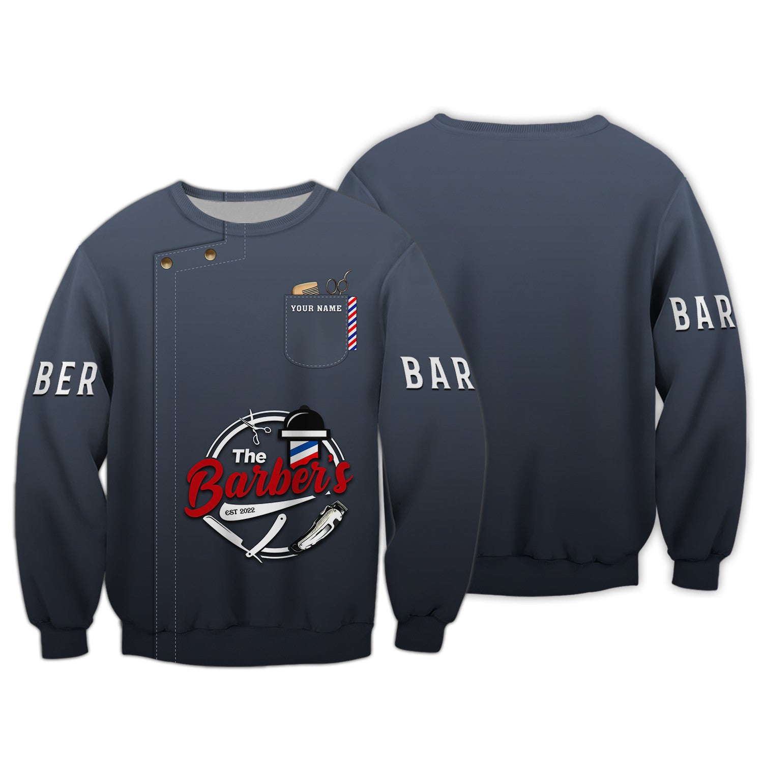 Unique Barber Shop Zipper Hoodie Custom name Barber Uniform 3D Zipper Hoodie