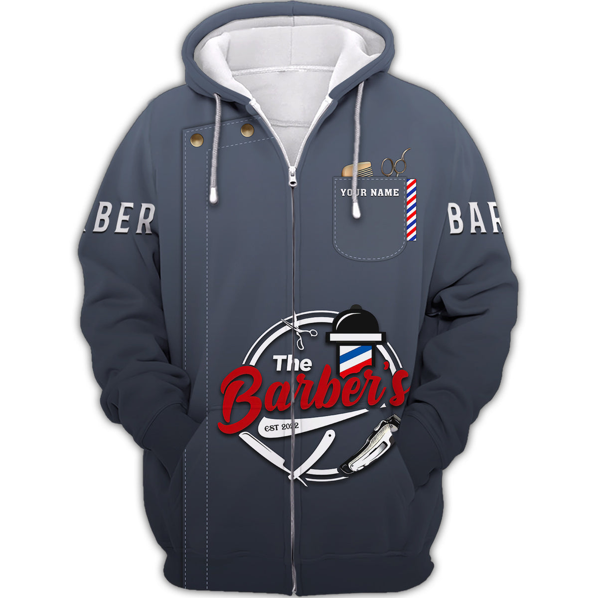 Unique Barber Shop Zipper Hoodie Custom name Barber Uniform 3D Zipper Hoodie