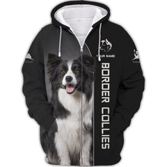 Love Border Collie Zipper Hoodie Custom Border Collie Personalized Name 3D Zipper Hoodie