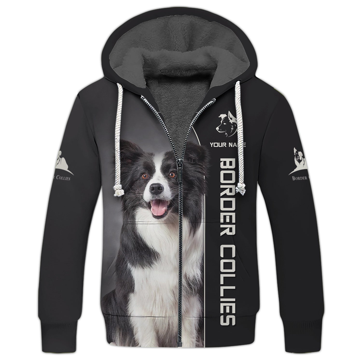 Love Border Collie Zipper Hoodie Custom Border Collie Personalized Name 3D Zipper Hoodie