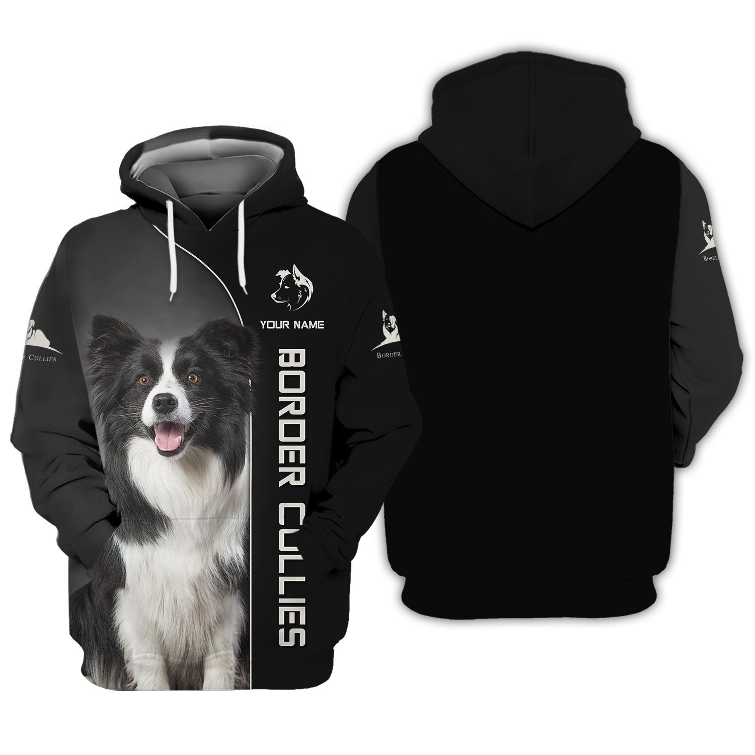 Love Border Collie Zipper Hoodie Custom Border Collie Personalized Name 3D Zipper Hoodie