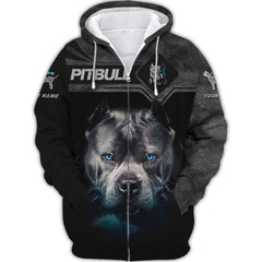 Love Pitbull Custom Name 3D Zipper Hoodie Gift For Pitbull Lovers