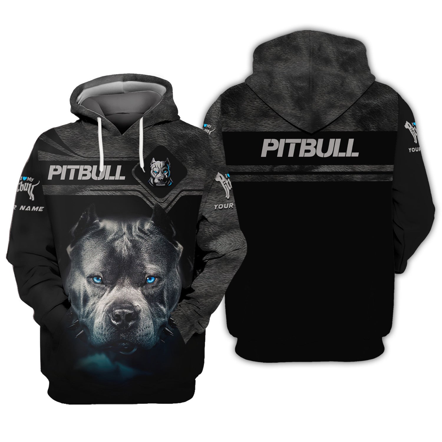 Love Pitbull Custom Name 3D Zipper Hoodie Gift For Pitbull Lovers