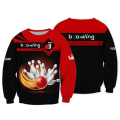 Love Bowling 3D Personalized Name Zipper Hoodie Gift For Bowling Lovers