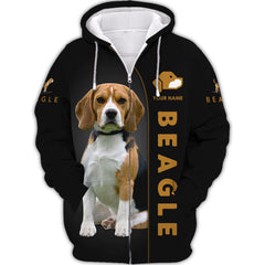 Beagle Personalized Name 3D Zipper Hoodie Gift For Beagle Lovers