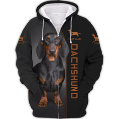 Dachshund Personalized Name 3D Zipper Hoodie Gift For Dachshund Lovers