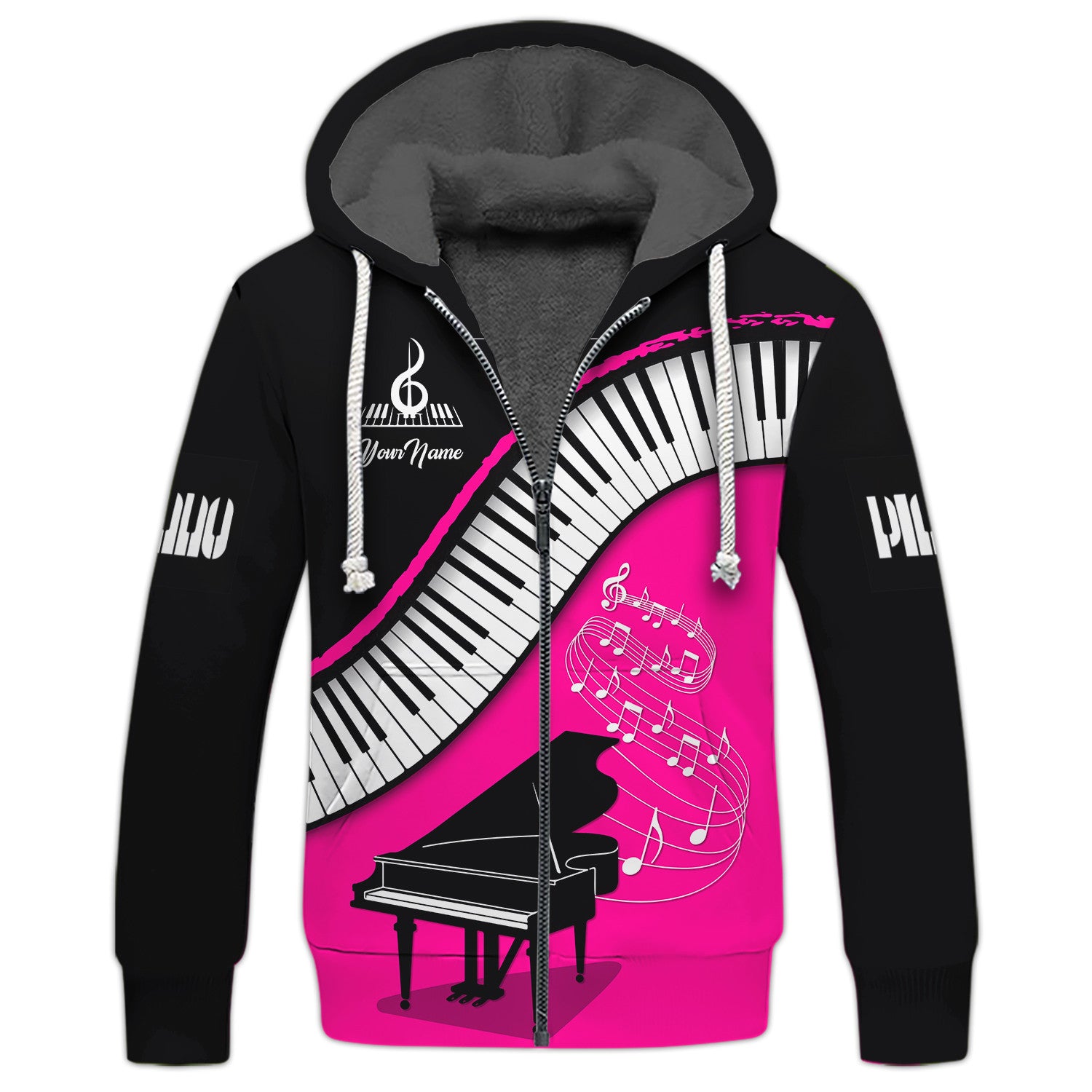 Piano Custom Zipper Hoodie Pianist 3D Shirts Black & Pink Ver