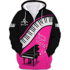 Piano Custom Zipper Hoodie Pianist 3D Shirts Black & Pink Ver