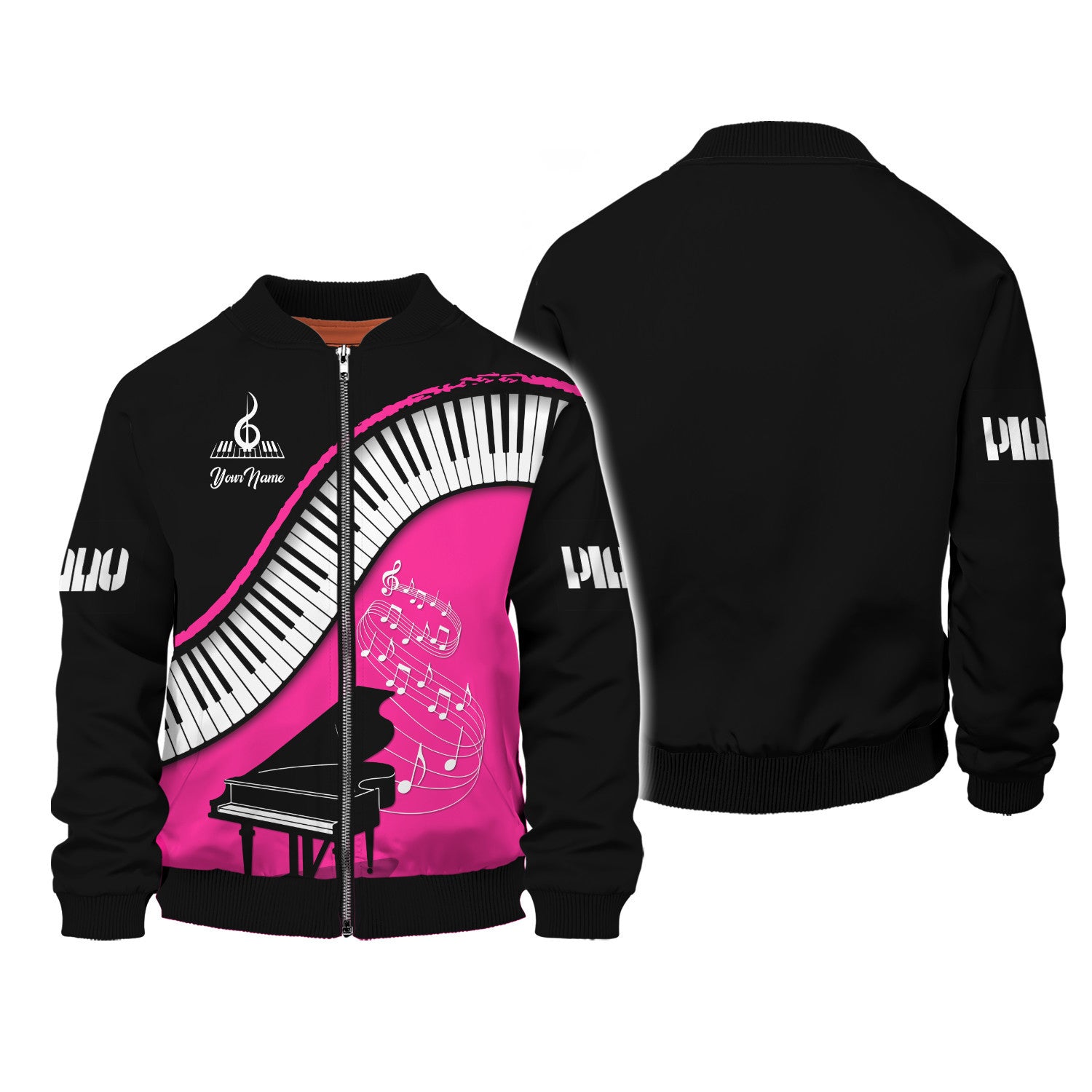 Piano Custom Zipper Hoodie Pianist 3D Shirts Black & Pink Ver